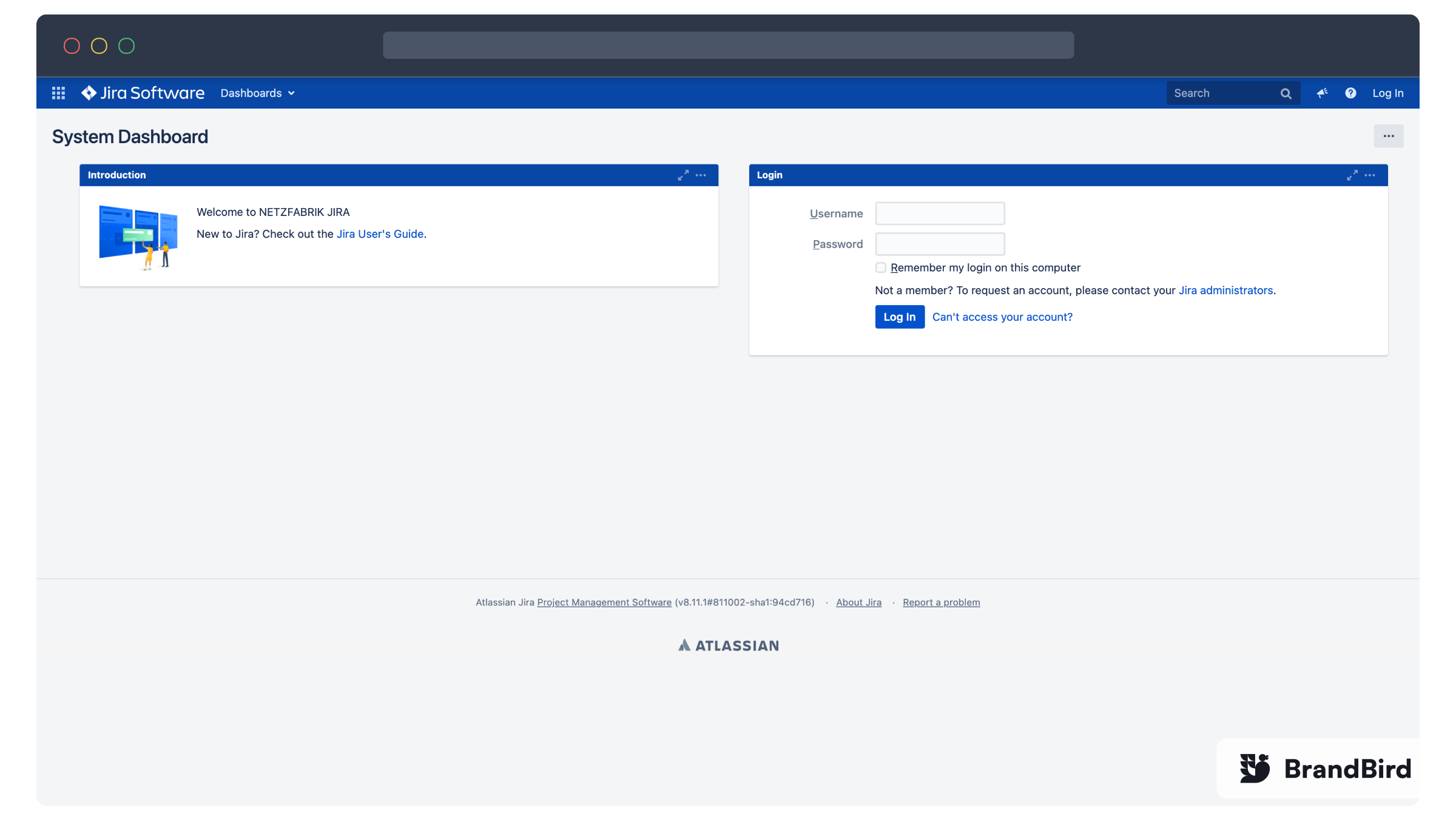 Jira Server Login screen
